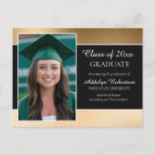 Black Gold Uni University Foto Abschluss Ankündigungspostkarte (Vorderseite)