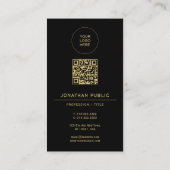 Black & Gold Upload Your Logo Here Custom QR Code Visitenkarte (Rückseite)