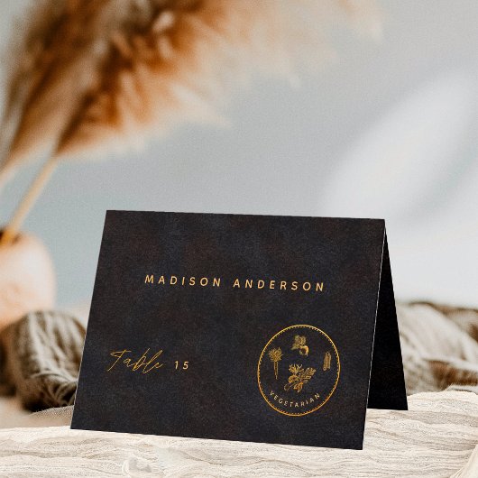 Black Gold Vegetarian Meal Choice Gästekarte Dankeskarte