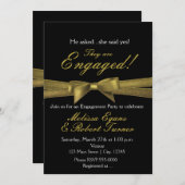 Black & Gold Verlobung Chic Bow Party Einladung (Vorne/Hinten)