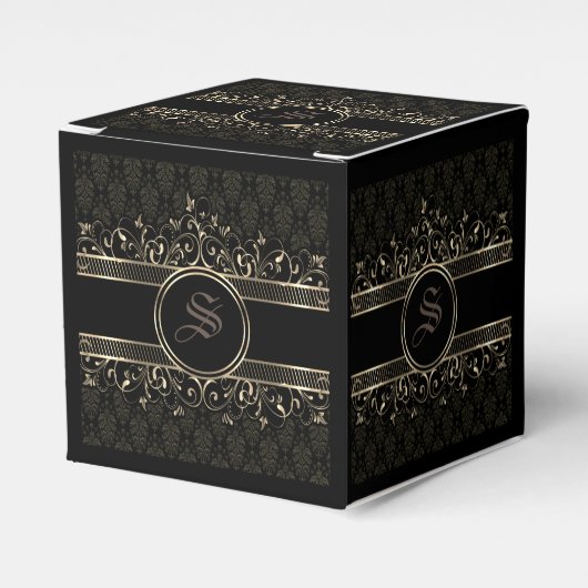 Black & Gold Verziert Gothic Mit Monogramm Gevor B Geschenkschachtel (Vorderseite)