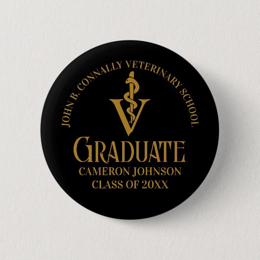 Black Gold Veterinary School Graduation Party Button (Vorderseite)