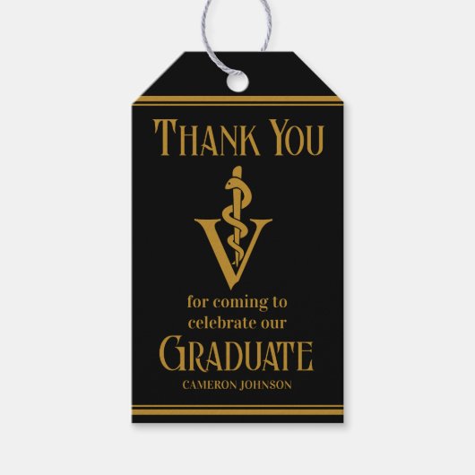 Black Gold Veterinary School Graduation Party Geschenkanhänger (Vorderseite)