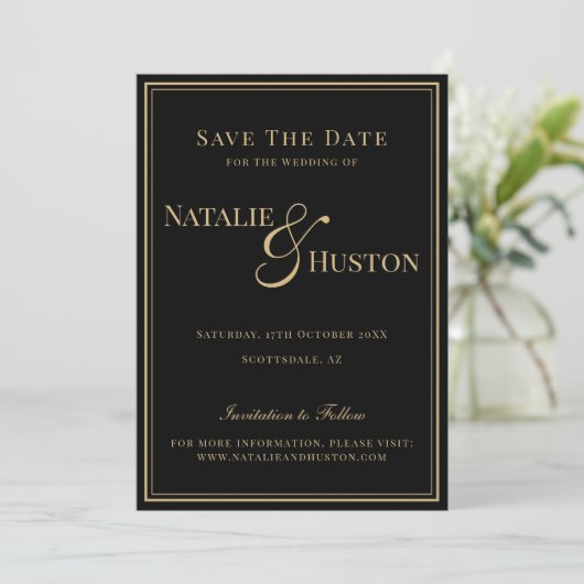 Black Gold Victorian Personalized Wedding Save The Date (Stehend Vorderseite)