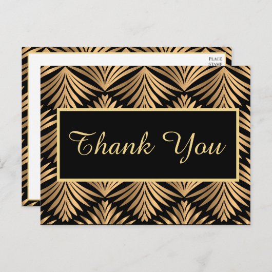Black Gold Vielen Dank Gatsby Black Art Deco Hochz Postkarte (Vorne/Hinten)