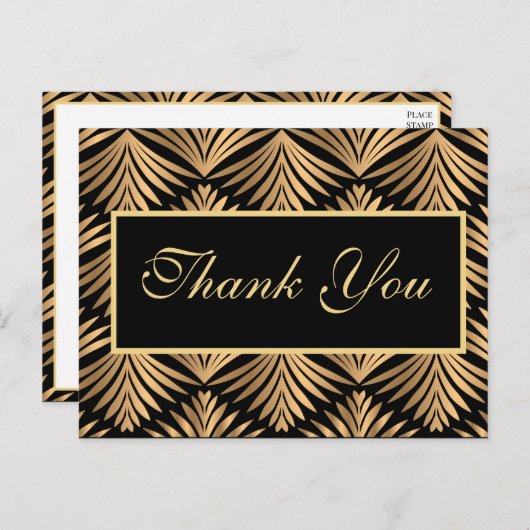Black Gold Vielen Dank Gatsby Black Art Deco Hochz Postkarte (Vorne/Hinten)