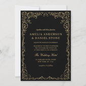 Black Gold Viktorianisch Minimalistisch Elegante H Einladung (Vorderseite)