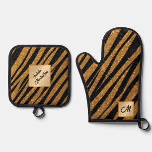 Black Gold Vintag Art Deco Moderne Kollektion Ofenhandschuh & Topflappen-Set