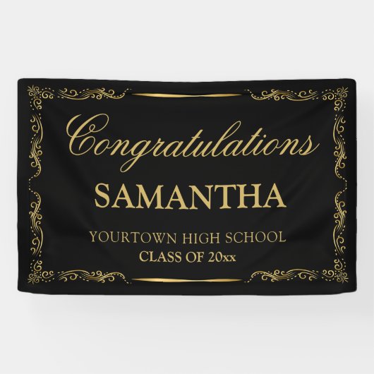 Black Gold Vintag Elegant Graduation Party Banner (Horizontal)