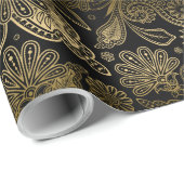 Black & Gold Vintag Tribal Paisley Geschenkpapier (Rolleneckpunkt)