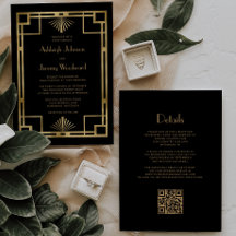 Black Gold Vintage 1920er Deko QR Code Hochzeit