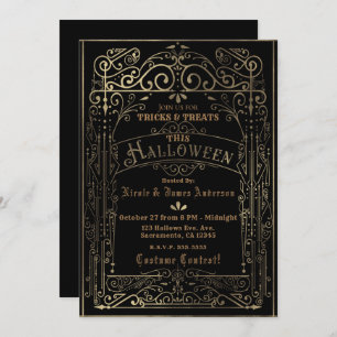Black & Gold Vintager Viktorianischer Deko Hallowe Einladung