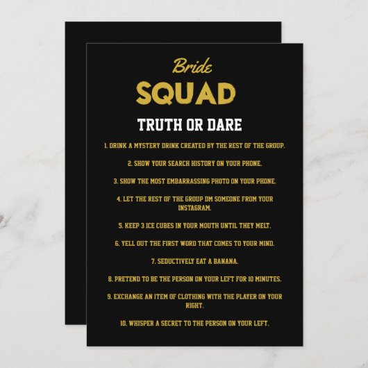 Black Gold Wahrheit oder Dare Junggeselinnen-Absch Einladung (Vorne/Hinten)