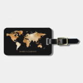 Black Gold Watercolor Weltkarte Personalisiert Gepäckanhänger (Vorderseite horizontal)
