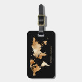 Black Gold Watercolor Weltkarte Personalisiert Gepäckanhänger (Vorderseite vertikal)