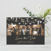 Black Gold Wedding 4 Foto Collage Save the Date (Stehend Vorderseite)