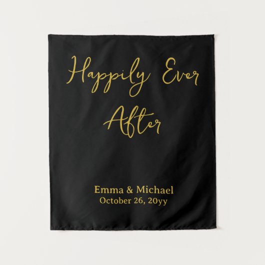 Black & Gold Wedding Banner Personalized Reception Wandteppich (Vorderseite)