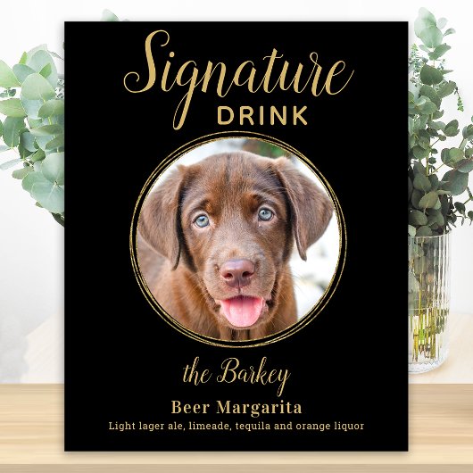 Black Gold Wedding Custom Pet Hund Signature Drink Poster