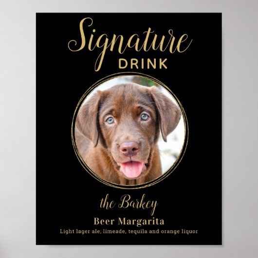 Black Gold Wedding Custom Pet Hund Signature Drink Poster (Vorne)