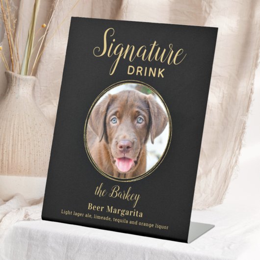 Black Gold Wedding Custom Pet Hund Signature Drink Sockelschild