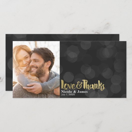 Black Gold Wedding Foto Liebe & Vielen Dank Dankeskarte (Vorne/Hinten)