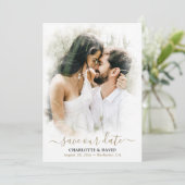 Black Gold Wedding Foto Rette unsere Date Card Save The Date (Stehend Vorderseite)