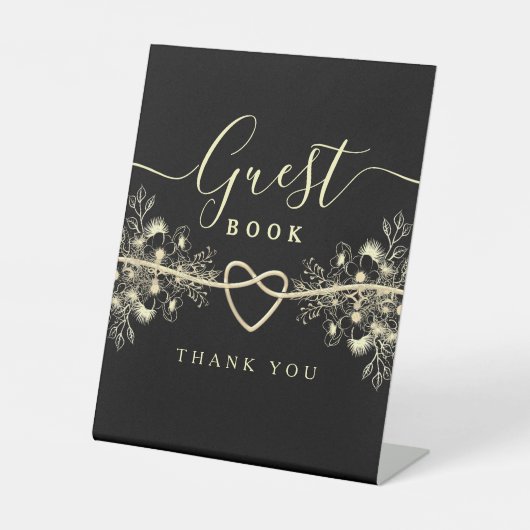 Black Gold Wedding Guest Book Sign Sockelschild (Vorderseite)