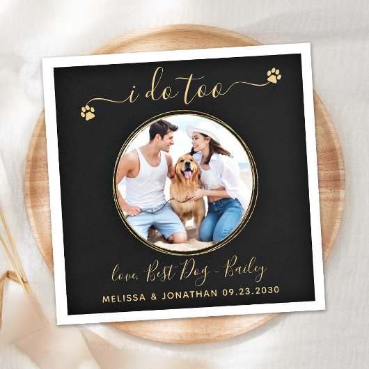 Black Gold Wedding I do to Custom Pet Hund Foto Serviette