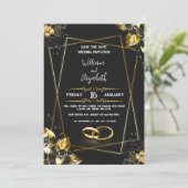 Black & Gold Wedding Invitation Card Einladung (Stehend Vorderseite)