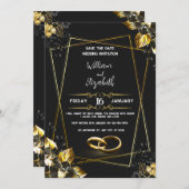 Black & Gold Wedding Invitation Card Einladung (Vorne/Hinten)