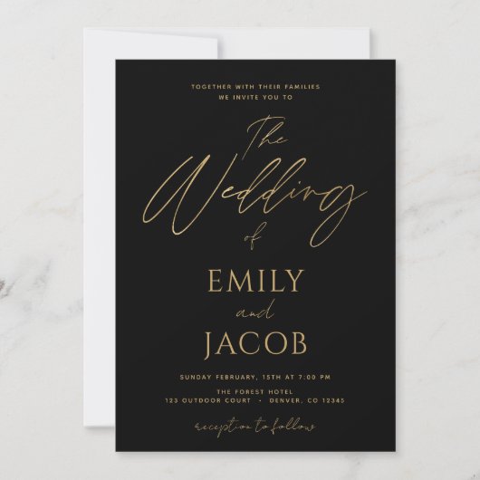 Black Gold Wedding Modern Typografy Script Einladung (Vorderseite)