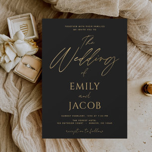 Black Gold Wedding Modern Typografy Script Einladung