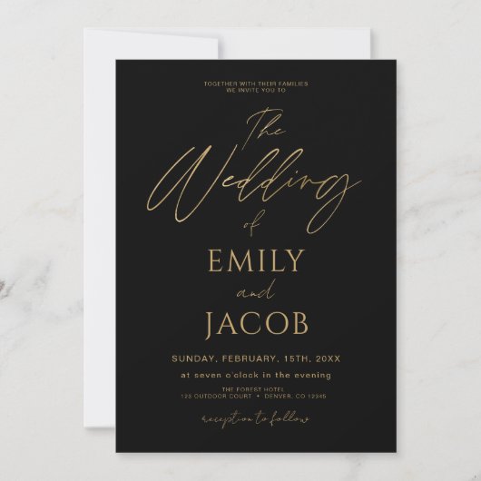 Black Gold Wedding Modern Typografy Script Einladung (Vorderseite)