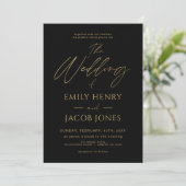 Black Gold Wedding Modern Typografy Script Einladung (Stehend Vorderseite)