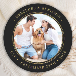 Black Gold Wedding Personalisiertes Foto Runder Aufkleber