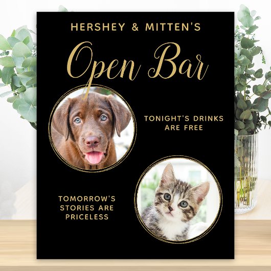 Black Gold Wedding Pet Hund Open Bar Custom 2 Foto Poster
