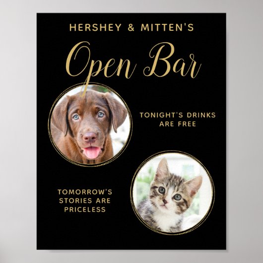 Black Gold Wedding Pet Hund Open Bar Custom 2 Foto Poster (Vorne)