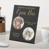 Black Gold Wedding Pet Hund Open Bar Custom 2 Foto Sockelschild (In SItu)