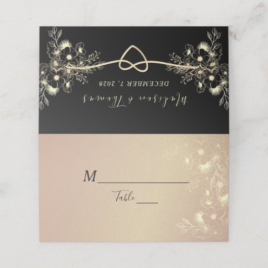 Black Gold Wedding Platzkarte (Außenseite Aufgefaltet)