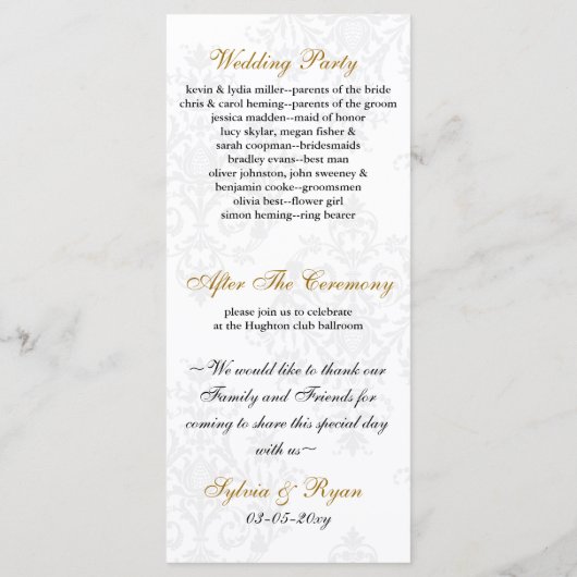 Black Gold Wedding Programm (Rückseite)