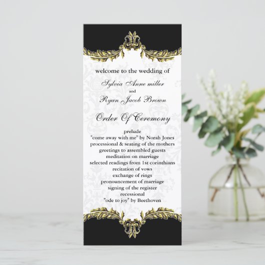 Black Gold Wedding Programm (Stehend Vorderseite)