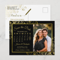Black & Gold Wedding Save the Date Calendar Foto