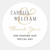 Black Gold Wedding Vielen Dank Runder Aufkleber (Vorderseite)