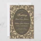 Black Gold Wedding Vintag Thistle Blätter Elegante Einladung (Vorderseite)