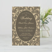 Black Gold Wedding Vintag Thistle Blätter Elegante Einladung (Stehend Vorderseite)