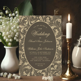 Black Gold Wedding Vintag Thistle Blätter Elegante Einladung