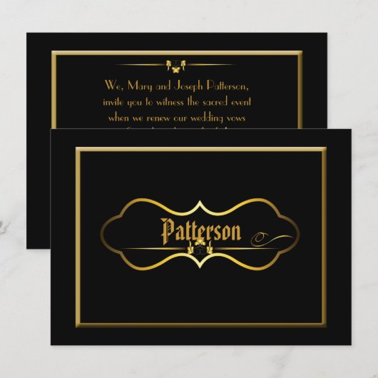 Black & Gold Wedding Vow Erneuerung Einladung (Vorne/Hinten)