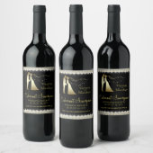 Black Gold Wedding Wine Bottle Labels Weinetikett (Flaschen)