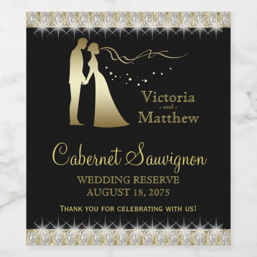 Black Gold Wedding Wine Bottle Labels Weinetikett (Einzelnes Label)