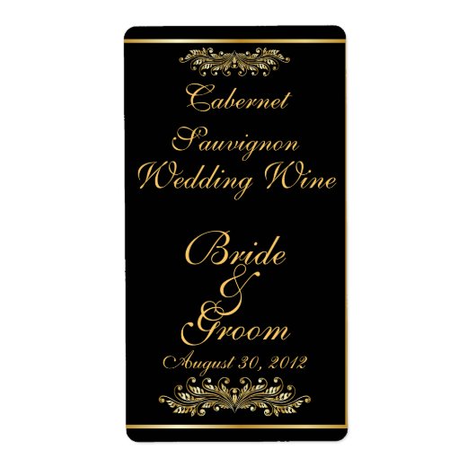 Black & Gold Wedding Wine Label (Vorne)